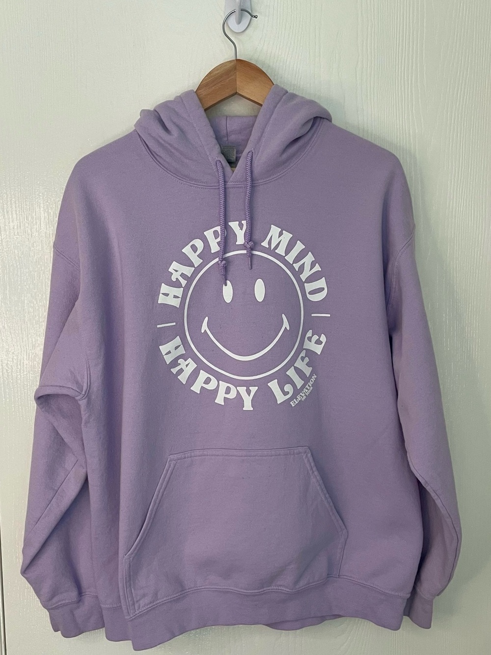 Happy Mind Happy Life Smiley Hoodie Large Lavender Fleece Y2K Back to School